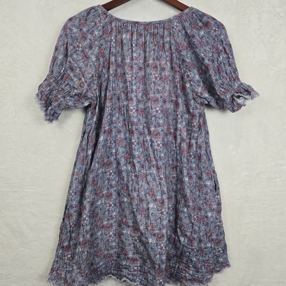 Natural Life Sienna XS/S 100% Cotton Gauze Mini Dress Blue Floral Print Keyhole - Picture 8 of 9